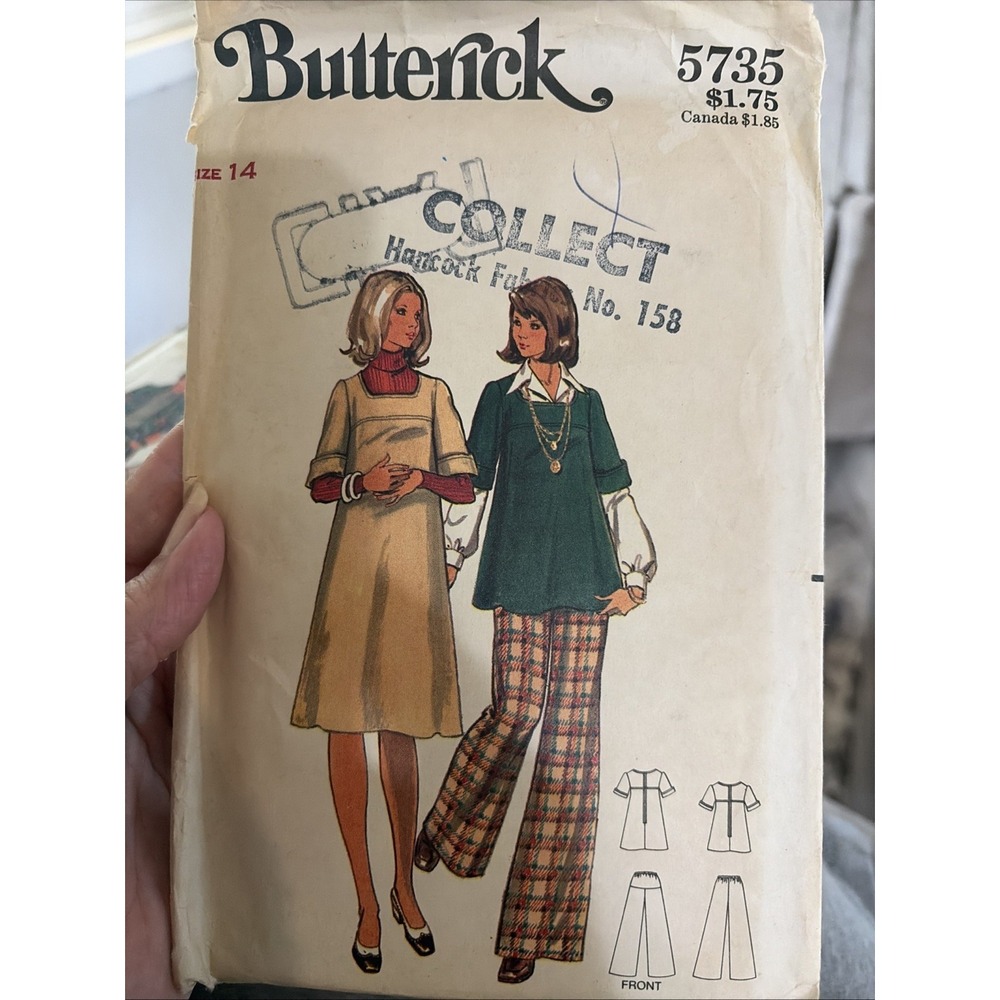 Vintage Butterick 5735 Maternity A-Line Jumper Top Pants Sewing Pattern Size 14